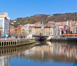 Bilbao, Basque Country, Spain cityscape at bright sunny day
