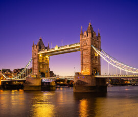 Tower Bridge by river thames in London, england, UK